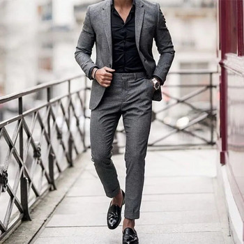 2024 Нови сватбени смокинги за младоженеца за мъже Блейзъри Якета Панталони Комплект от 2 части Ежедневен семпъл стилен сив абитуриентски костюм Homme Masculino