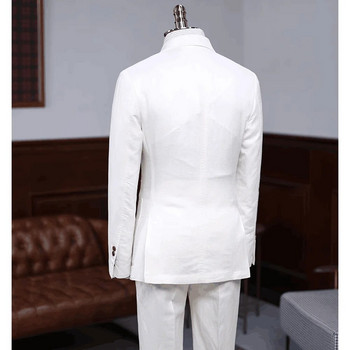 Висококачествени ленени мъжки костюми Chic Peak Rever двуредно мъжко костюм Slim Fit Smart Casual Groom Wedding Tuxedo Blazer Pants