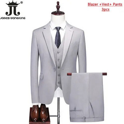 S- 6XL Dupla szellőző férfi öltöny 3 db (kabát+mellény+nadrág) Szociális ruha Vőlegény esküvői ruha Vékony parti szmoking formális üzleti öltöny