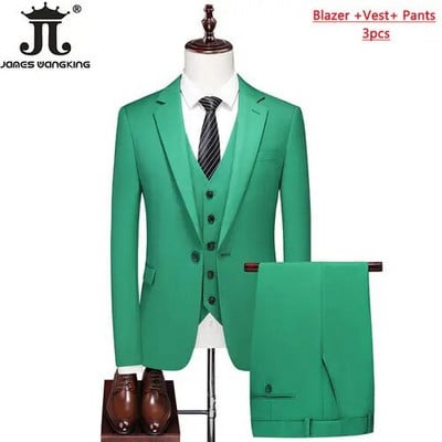 S- 6XL Dupla szellőző férfi öltöny 3 db (kabát+mellény+nadrág) Szociális ruha Vőlegény esküvői ruha Vékony parti szmoking formális üzleti öltöny