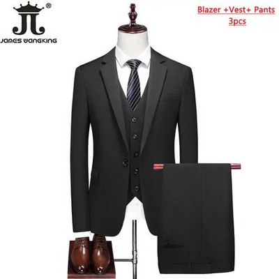 S- 6XL Dupla szellőző férfi öltöny 3 db (kabát+mellény+nadrág) Szociális ruha Vőlegény esküvői ruha Vékony parti szmoking formális üzleti öltöny