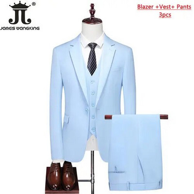 S- 6XL Dupla szellőző férfi öltöny 3 db (kabát+mellény+nadrág) Szociális ruha Vőlegény esküvői ruha Vékony parti szmoking formális üzleti öltöny