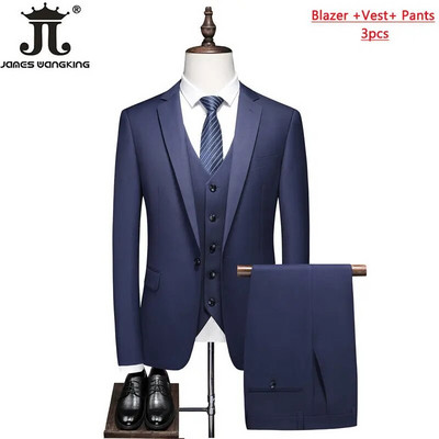 S- 6XL Dupla szellőző férfi öltöny 3 db (kabát+mellény+nadrág) Szociális ruha Vőlegény esküvői ruha Vékony parti szmoking formális üzleti öltöny