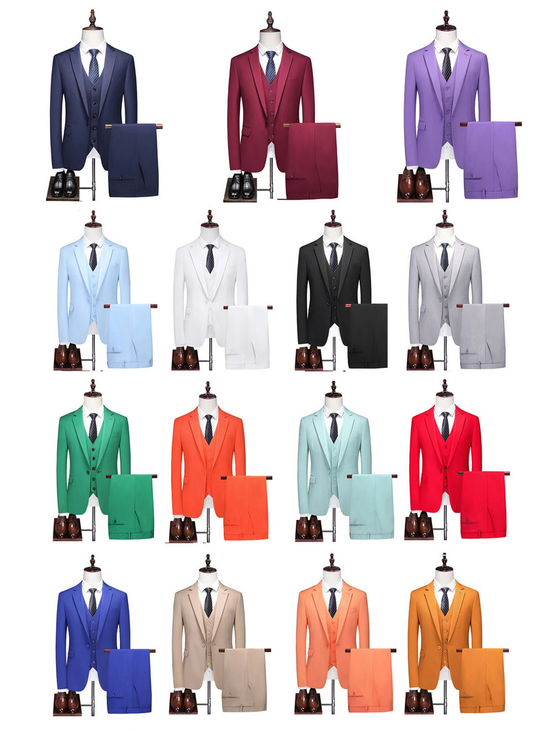 S- 6XL Dupla szellőző férfi öltöny 3 db (kabát+mellény+nadrág) Szociális ruha Vőlegény esküvői ruha Vékony parti szmoking formális üzleti öltöny