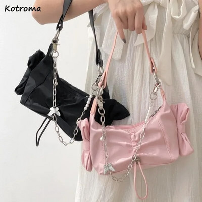 Найлонови чанти за през рамо Дамски прост дизайн с лък Момичешки мини чанти за подмишниците Мода Hotsweet Chic Пътуване Студентки Лято
