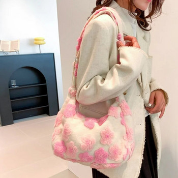 Y2K Flower Print Fashion Χνουδωτές τσάντες χιαστί Γυναικεία τσάντα χειμερινής συνθετικής γούνας 2023 βελούδινη τσάντα γυναικεία γούνινη τσάντα ώμου