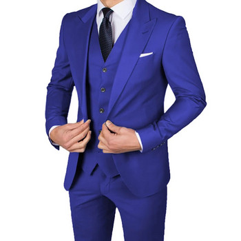 2023 Модни синьо-зелени мъжки костюми 3 бр. Облекло за младоженеца Сватбени костюми Официален смокинг Парти Кум Блейзър Костюм Homme Slim Fit Terno