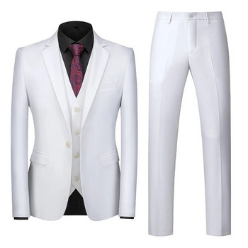 Елегантен пълен костюм M-6XL (сако+жилетка+панталон) Официален бизнес мъжки костюм от висок клас, сватбена рокля за младоженеца от 3 части, едноцветен костюм