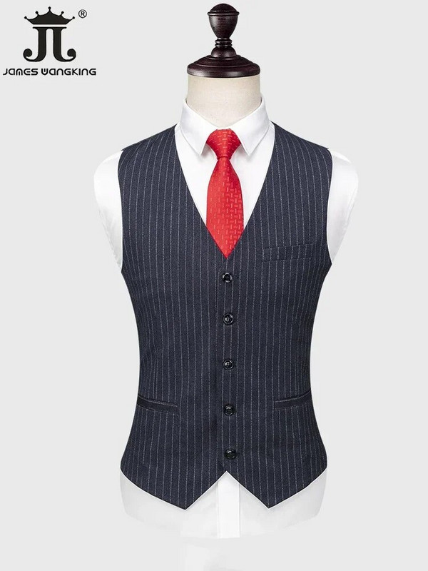 S-7XL (Blazer + prsluk + hlače) Vertikalne pruge s dvostrukim kopčanjem Muško odijelo u britanskom stilu Mladoženja Poslovni smoking za maturalnu zabavu