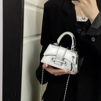 Винтидж дамска сребърна шикозна чанта през рамо Луксозни дизайнерски малки чанти за през рамо Модна златна мини чанта за монети Сладка дамска чанта от изкуствена кожа