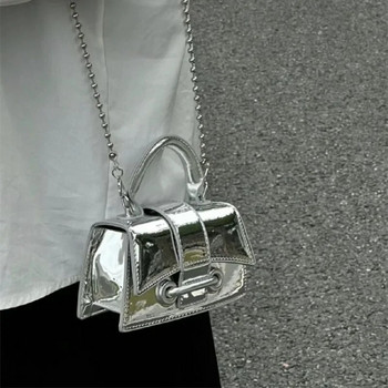 Винтидж дамска сребърна шикозна чанта през рамо Луксозни дизайнерски малки чанти за през рамо Модна златна мини чанта за монети Сладка дамска чанта от изкуствена кожа