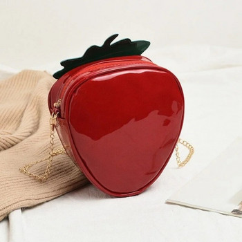 Γυναικεία δερμάτινη προσωπικότητα PU με χαριτωμένη τσάντα ώμου με αλυσίδα από φράουλα