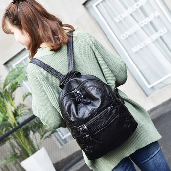 Дамска раница от мека изкуствена кожа, която може да се пере, малка проста студентска ученическа чанта, туристическа раница, дамска чанта за рамо, черна