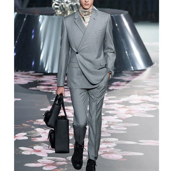 Fashion One Button Gray Ανδρικά Κοστούμια Slim Fit for Wedding Boyfriend Groom Tuxedo 2 Piece Notch Lapel Ανδρικό μπουφάν με παντελόνι 2023
