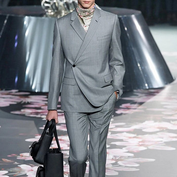 Fashion One Button Gray Ανδρικά Κοστούμια Slim Fit for Wedding Boyfriend Groom Tuxedo 2 Piece Notch Lapel Ανδρικό μπουφάν με παντελόνι 2023