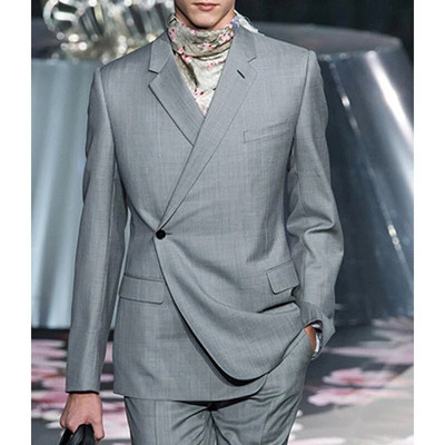 Fashion One Button Gray Ανδρικά Κοστούμια Slim Fit for Wedding Boyfriend Groom Tuxedo 2 Piece Notch Lapel Ανδρικό μπουφάν με παντελόνι 2023