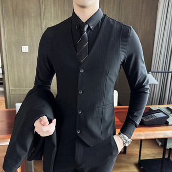( Σακάκι + Γιλέκο + Παντελόνι ) Φθινοπωρινό Casual Business Fashion Ανδρικό κοστούμι 3 τμχ Νυφικό νυφικό με διπλή πόρπη
