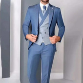 Elegáns férfi öltönyök teljes készlet vőlegény esküvői, testre szabott blézer mellény nadrágok formális parti teljesítmény férfi dzseki ruhák jelmez