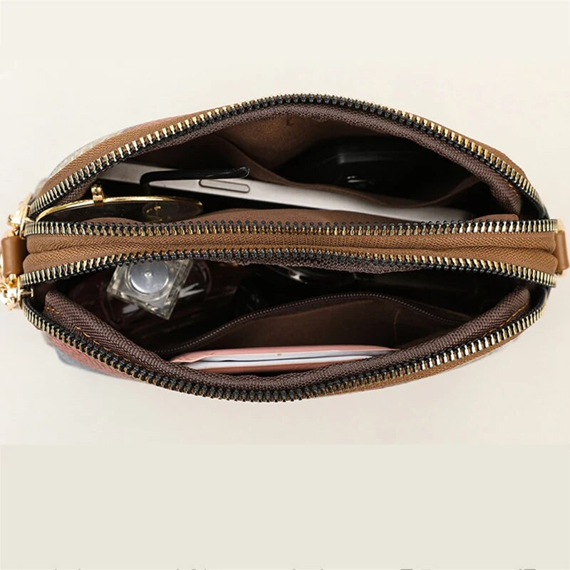 Geantă de umăr pentru femei, cu o nouă culoare asortată, geantă tip crossbody versatilă în stil etnic, Mobil de schimbare cu fermoar dublu la tendința de modă națională