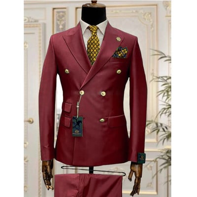 Pametna muška odijela s dvostrukim kopčanjem Slim Fit Party Prom 2 komada Vjenčani smokingi za kumove Mladoženja Poslovni sako Hlače Kostim Homme