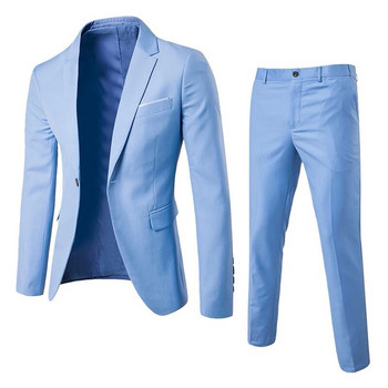 Комплект якета за мъжки мъже с отложна яка, тънък мъжки костюм с блейзър, есенен корейски плътен елегантен мъжки костюм за сватба на кариерата