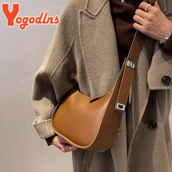 Yogodlns Vintage Half-moon чанта през рамо за жени Мека кожена чанта под мишниците Нова чанта през рамо на луксозни марки чанта под мишниците