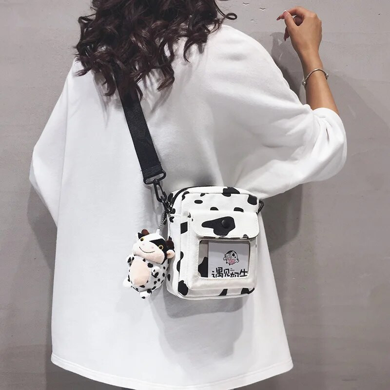 Mini torba na rame preko ramena za žene 2023. Kawaii slatka krava od platna za studentice Mala messenger korejska modna torba za telefon Torbice