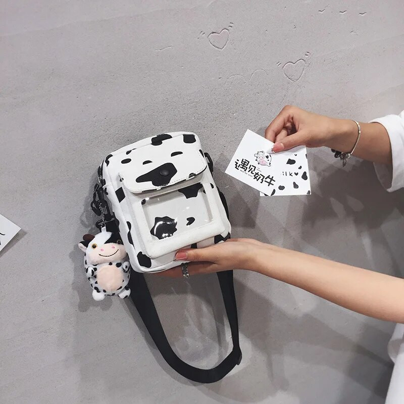 Mini torba na rame preko ramena za žene 2023. Kawaii slatka krava od platna za studentice Mala messenger korejska modna torba za telefon Torbice