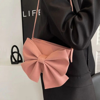 Чанти за през рамо с лък Дамски сладки розови малки чанти Корейска мода PU кожа под мишниците Универсална ежедневна преносима квадратна чанта с цип