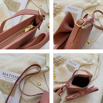Чанти за през рамо с лък Дамски сладки розови малки чанти Корейска мода PU кожа под мишниците Универсална ежедневна преносима квадратна чанта с цип