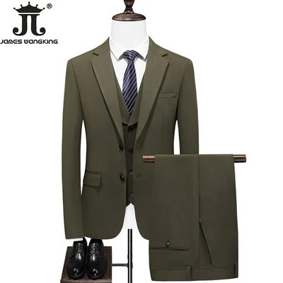 7 spalvų (bliuzonas + liemenė + kelnės) Prabangi aukščiausios klasės vienspalvė oficialus verslo vyriškas kostiumas, trijų dalių jaunikio vestuvinė suknelė