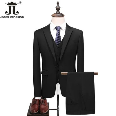 7 spalvų (bliuzonas + liemenė + kelnės) Prabangi aukščiausios klasės vienspalvė oficialus verslo vyriškas kostiumas, trijų dalių jaunikio vestuvinė suknelė