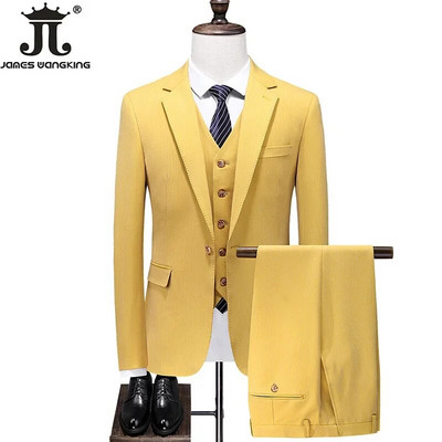7 spalvų (bliuzonas + liemenė + kelnės) Prabangi aukščiausios klasės vienspalvė oficialus verslo vyriškas kostiumas, trijų dalių jaunikio vestuvinė suknelė
