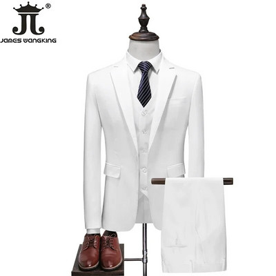 7 spalvų (bliuzonas + liemenė + kelnės) Prabangi aukščiausios klasės vienspalvė oficialus verslo vyriškas kostiumas, trijų dalių jaunikio vestuvinė suknelė