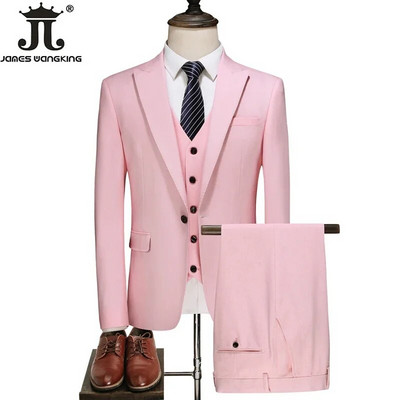7 spalvų (bliuzonas + liemenė + kelnės) Prabangi aukščiausios klasės vienspalvė oficialus verslo vyriškas kostiumas, trijų dalių jaunikio vestuvinė suknelė