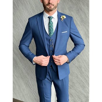 Κανονικά κοστούμια κοστούμια για άντρες Μονόστομο πέτο με οδοντωτό πέτο Μονόχρωμο Slim Fit τριών τεμαχίων σακάκι παντελόνι γιλέκο προσαρμοσμένο