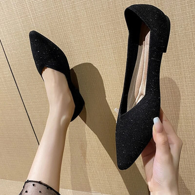 γυναικεία φλατ παπούτσια μεγάλα 42 / 43 επάνω αναπνεύσιμη πλεκτή σόλα αντιολισθητικό ελαστικό υλικό μυτερά παπούτσια άνοιξη / καλοκαίρι2024 νέο