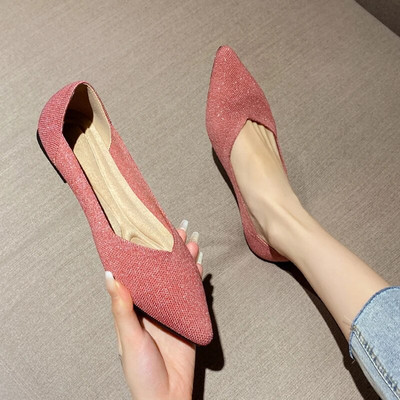 γυναικεία φλατ παπούτσια μεγάλα 42 / 43 επάνω αναπνεύσιμη πλεκτή σόλα αντιολισθητικό ελαστικό υλικό μυτερά παπούτσια άνοιξη / καλοκαίρι2024 νέο