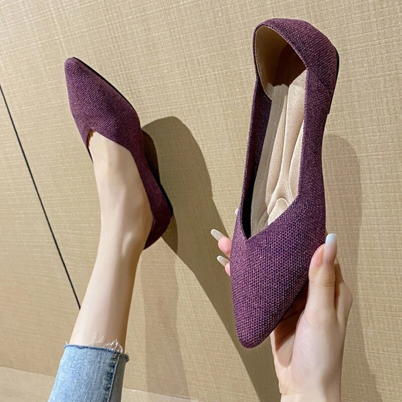γυναικεία φλατ παπούτσια μεγάλα 42 / 43 επάνω αναπνεύσιμη πλεκτή σόλα αντιολισθητικό ελαστικό υλικό μυτερά παπούτσια άνοιξη / καλοκαίρι2024 νέο
