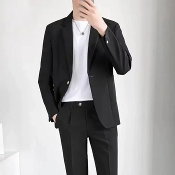 S-5XL Висококачествен мъжки костюм Джентълменски прости бизнес ежедневни костюми Комплект от 2 части Класическо едноцветно яке Блейзър Панталони