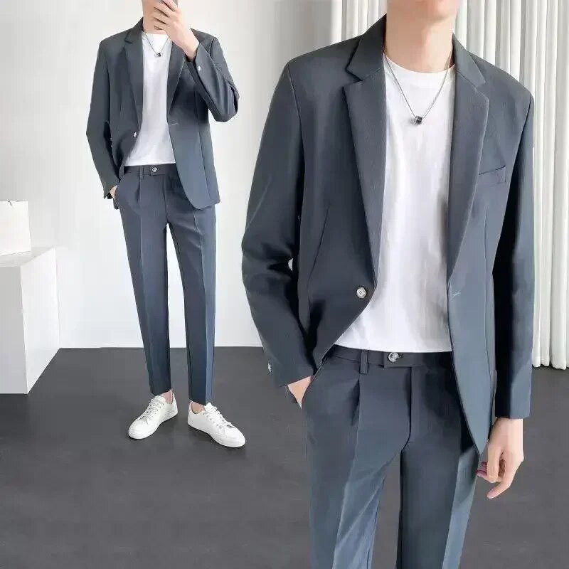S-5XL Visokokvalitetno muško odijelo Gospoda Jednostavna poslovna ležerna odijela Komplet od 2 komada Klasična jednobojna jakna Blazer Hlače