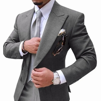 Ανδρικά κοστούμια Ανδρικό κοστούμι 2 τεμαχίων Causal Slim Fit Prom Noble Champagne Grey Blazer Επίσημο Business For Wedding Tuxedos