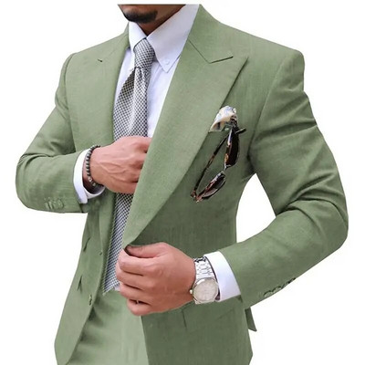 Vyriški kostiumai Vyriškas kostiumas 2 dalių Causal Slim Fit Prom Noble Champagne Grey Blazer Formal Business Vestuvių Jaunikiui Smokingai