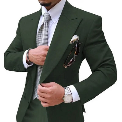 Vyriški kostiumai Vyriškas kostiumas 2 dalių Causal Slim Fit Prom Noble Champagne Grey Blazer Formal Business Vestuvių Jaunikiui Smokingai