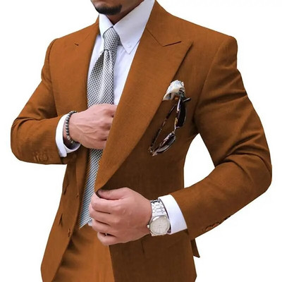 Vyriški kostiumai Vyriškas kostiumas 2 dalių Causal Slim Fit Prom Noble Champagne Grey Blazer Formal Business Vestuvių Jaunikiui Smokingai