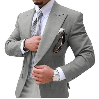 Vyriški kostiumai Vyriškas kostiumas 2 dalių Causal Slim Fit Prom Noble Champagne Grey Blazer Formal Business Vestuvių Jaunikiui Smokingai