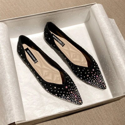 Bling flitteres szövet lakások női hegyes orrú mokaszinok kristály cipő női balerina csillogó puha fenekű naplopók cipő nő