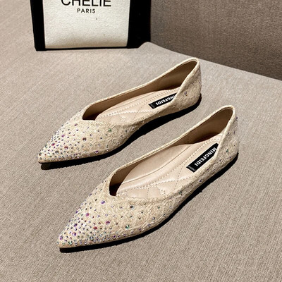 Bling flitteres szövet lakások női hegyes orrú mokaszinok kristály cipő női balerina csillogó puha fenekű naplopók cipő nő