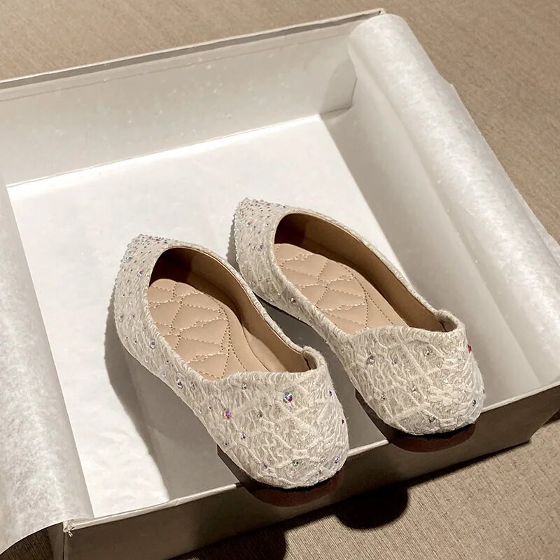 Bling flitteres szövet lakások női hegyes orrú mokaszinok kristály cipő női balerina csillogó puha fenekű naplopók cipő nő