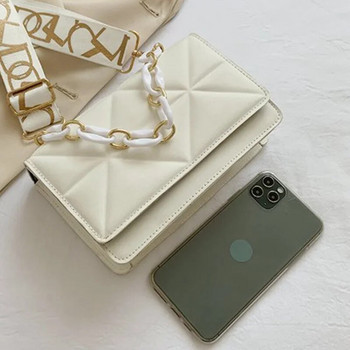 Γυναικεία τσάντα Νέα μόδα αλυσίδα ώμου Messenger Τσάντα χιαστί με φαρδύ λουράκι με ανάγλυφο δέρμα Μικρή τετράγωνη τσάντα Πολυτελείς τσάντες τσαντάκι
